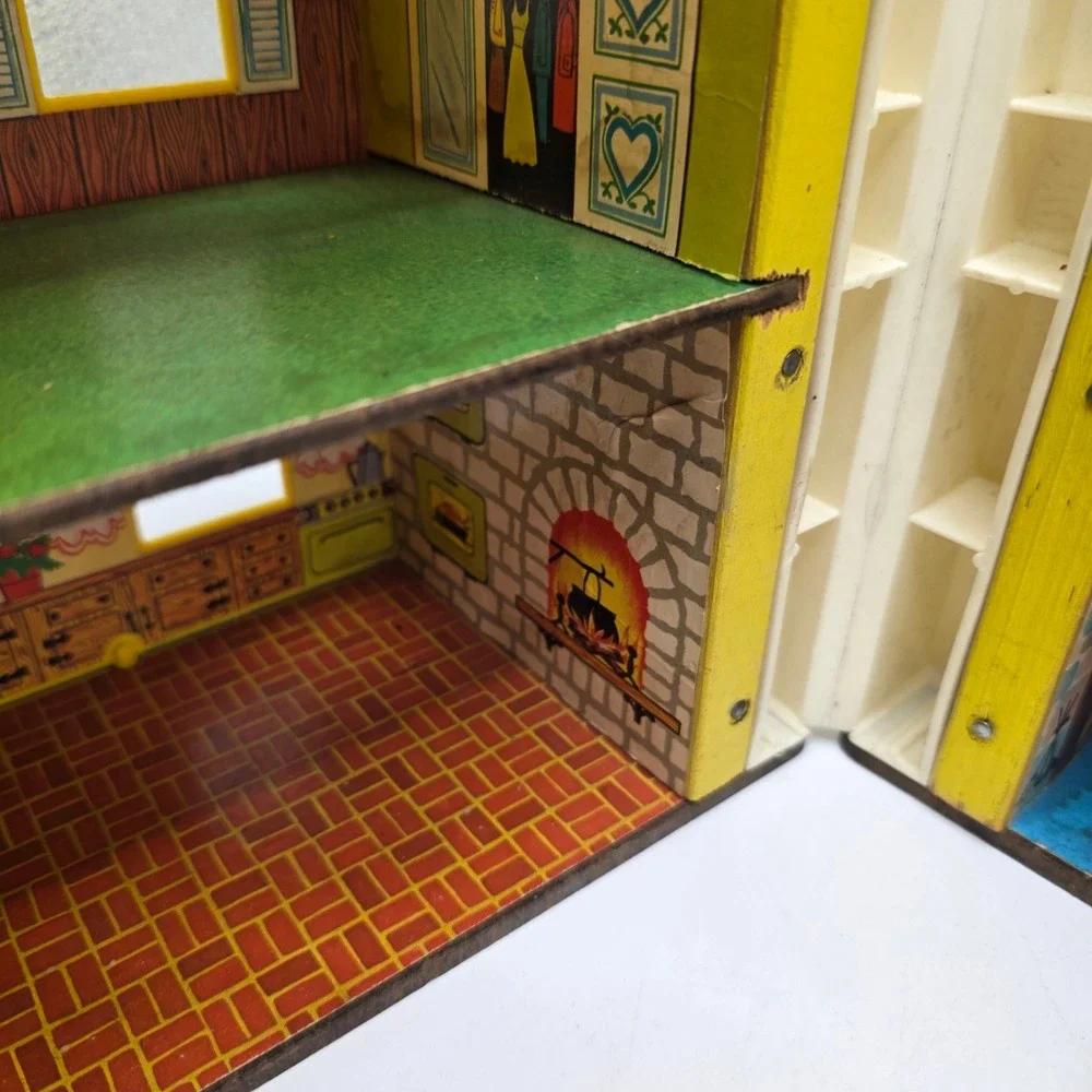 Fisher Price Play Family House 952 Vintage Blue Yellow Dollhouse Working Bell